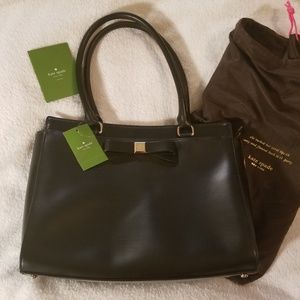 Kate Spade black luxe leather structured handbag